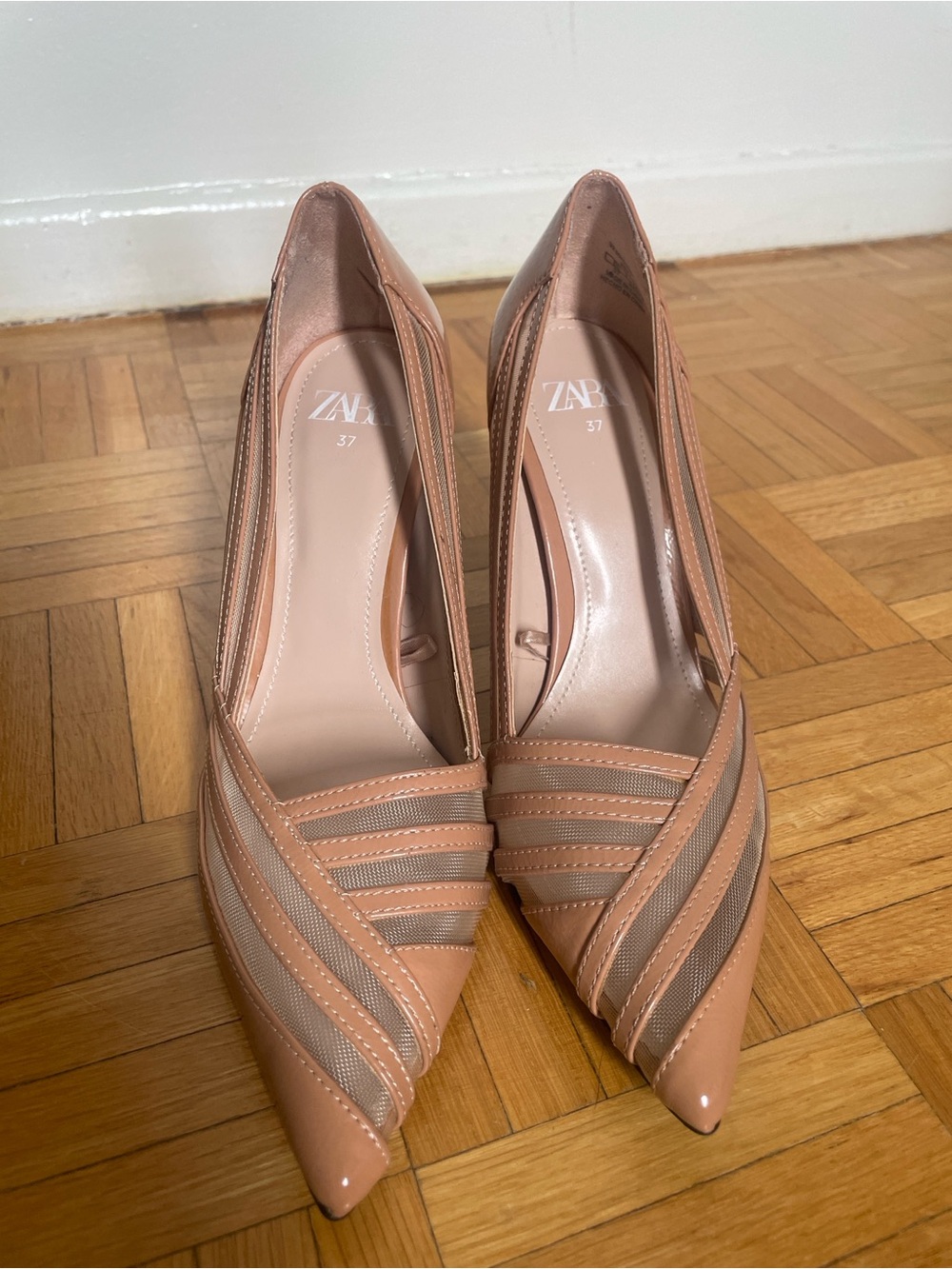 Zara Blush Nude Strappy Pointed-Toe Heels